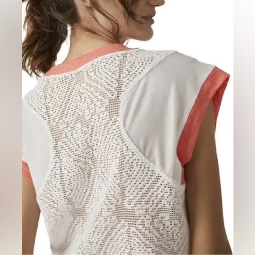 Free People Good Sport Tee in white (coral colored trim). New with tags. - Picture 4 of 6